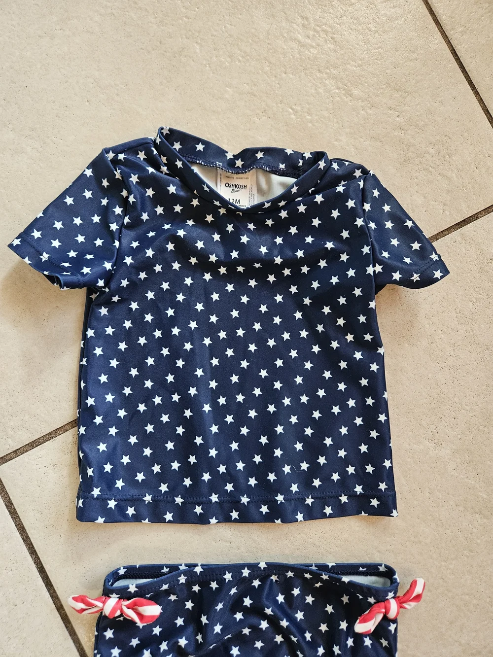 OshKosh B'gosh Navy & White Star Rash Guard Bikini Set with Red Accent Bows